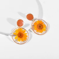 lost lady new spring plant flower statement earrings for women transparent resin round drop earrings wholesale jewelry accessory