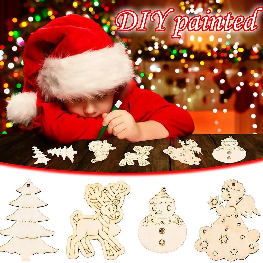 

5 Sets New Party Drop Ornaments Festival Christmas Tree Decoration Wood Chip Pendant DIY Christmas Painted Set Tag