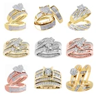 Элегантный комплект из 3 предметов, романтический элегантный женский набор колец под золото, обручальное кольцо, гламурные ювелирные изделия