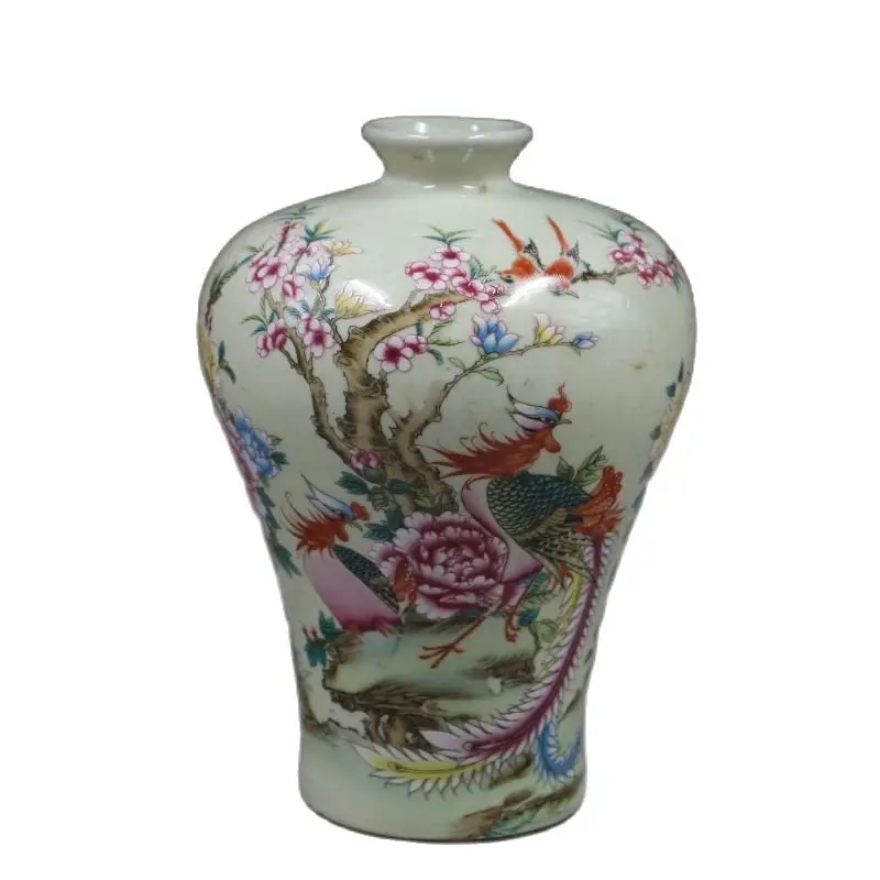 

Chinese Old Porcelain Vase Pink Flowers And Birds Rich Tumei Bottle