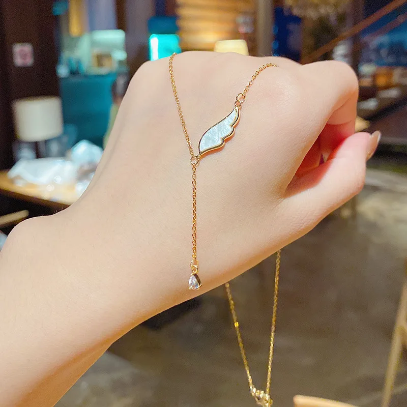 

SNCSDK 2020 New fashion shell fairy wings clavicle chain simple water drop Women's Pendant necklace temperament fashion jewelry