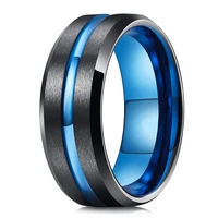fashion mens 8mm black tungsten wedding band rings blue groove beveled edge men%e2%80%99s engagement ring valentine gift free shipping