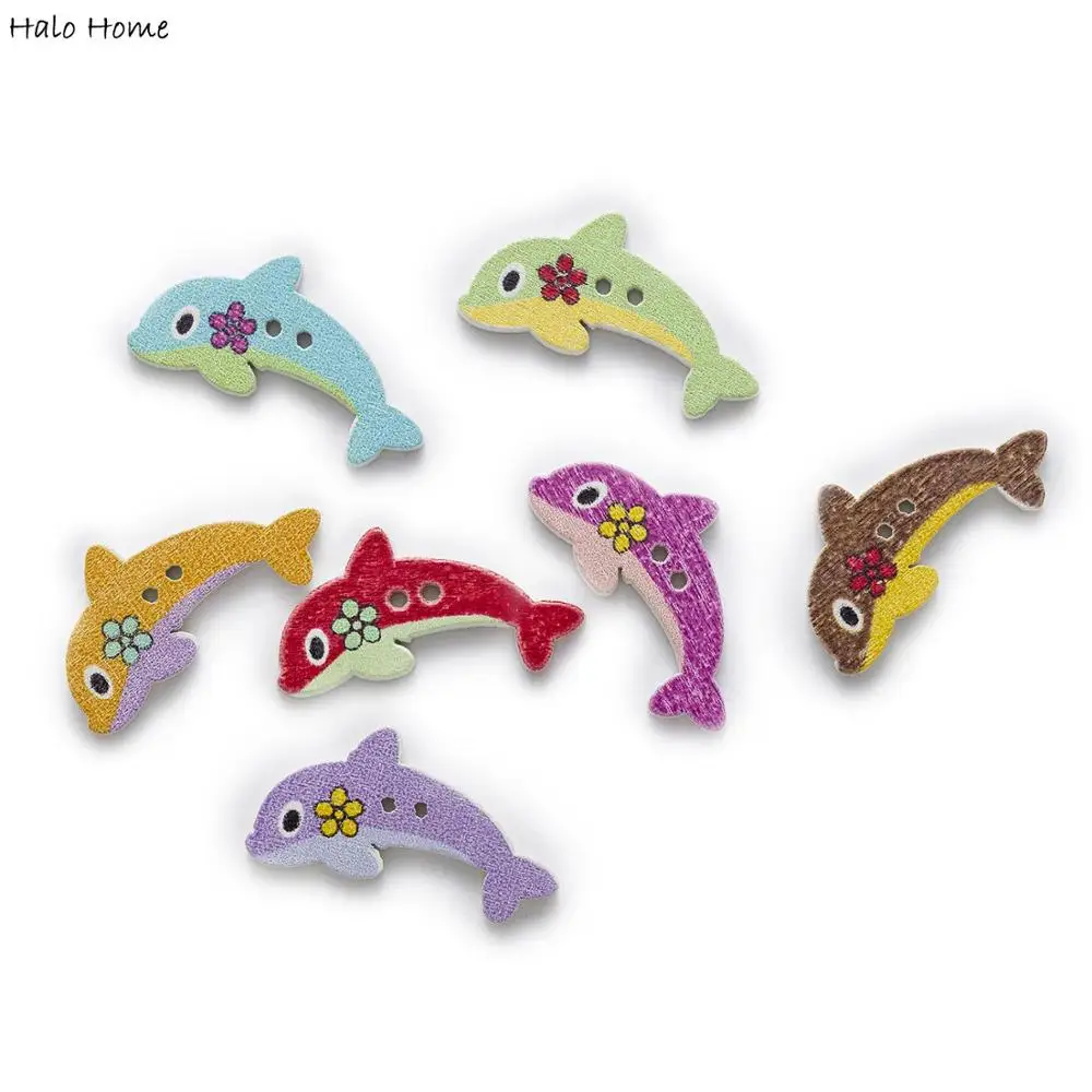 30 шт. с рисунком дельфина деревянные пуговицы для пришивания Скрап одежда