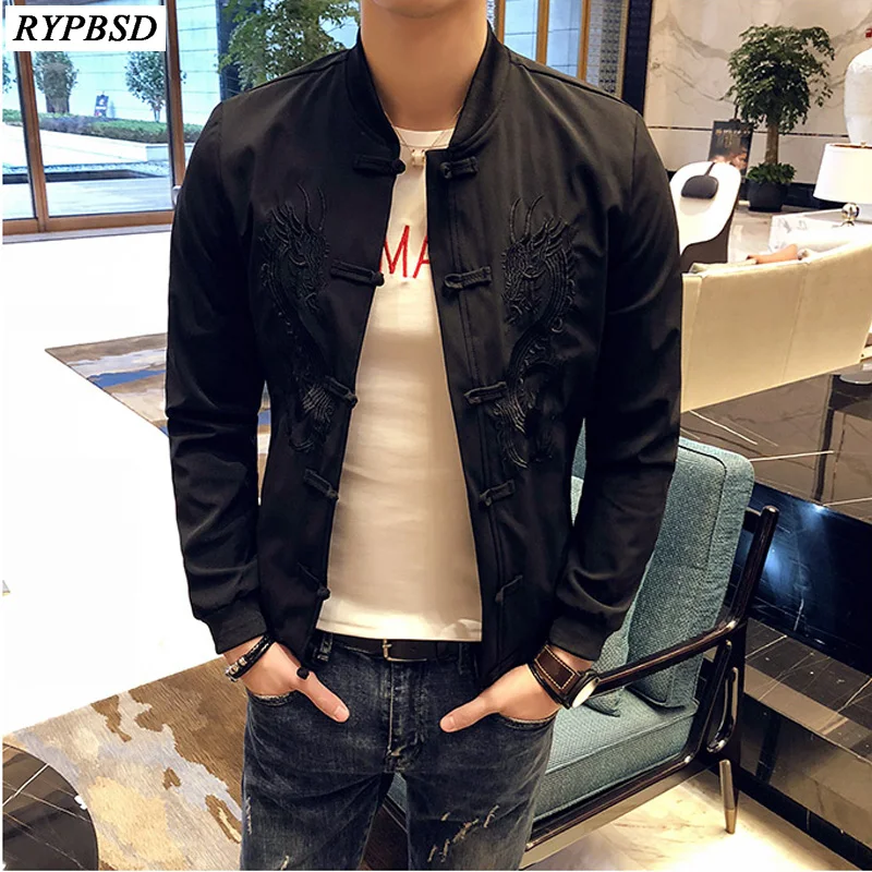 2019 модная мужская куртка-бомбер с длинным рукавом и вышивкой Повседневная