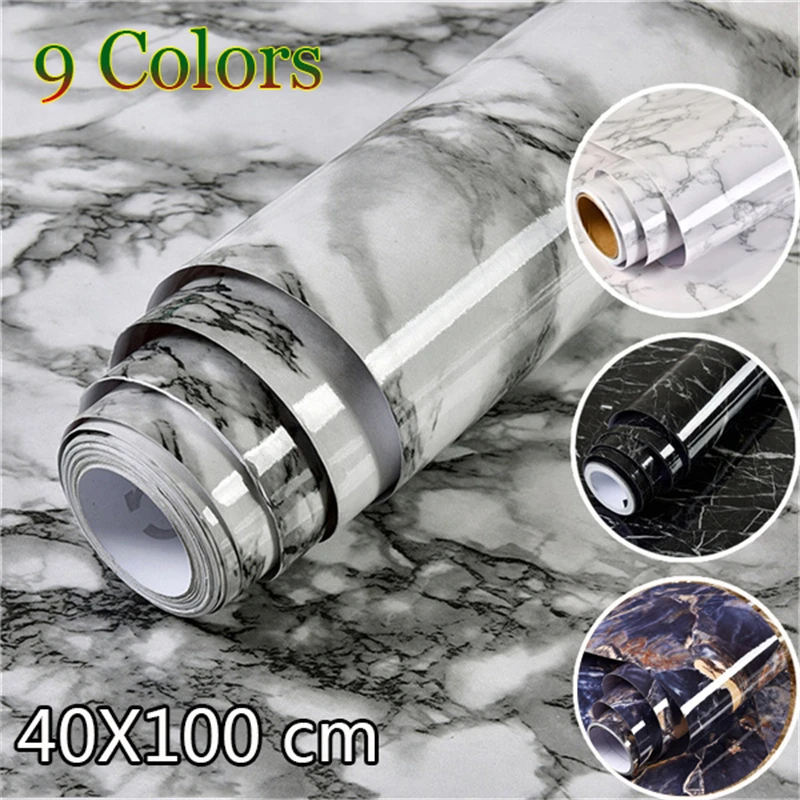 

9 Colors Marble PVC Wall Stickers Kitchen Waterproof Sticker High Temperature Resistant Bar Dining Room Decor(40*100cm)