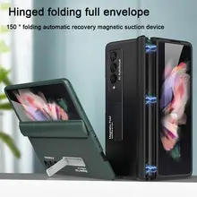 For Samsung Galaxy Z Fold 3 Fold3 5G Case Hinge Magnetic Adsorption Kickstand Ultra Thin Hard Plastic Phone Cover Case