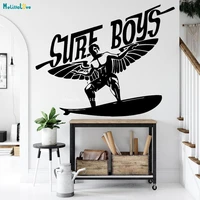 surf boys wall decals spread your wings sports decals surfboard waves removable new design home decoration murals yt4374