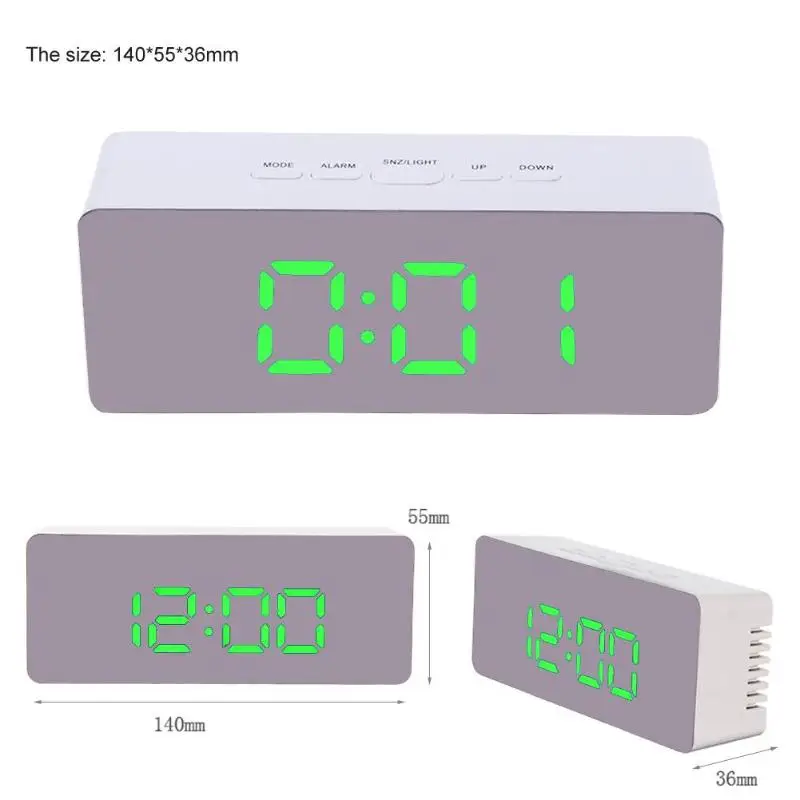 Цифровой светодиодный зеркальный будильник настольные часы дисплей температуры
