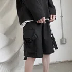 Черные мужские шорты с большими карманами товары харадзюку японские свободные шорты повседневные корейские модные уличные летние шорты