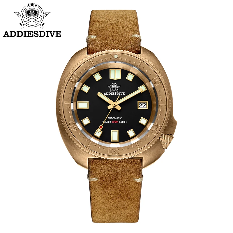 

Addies Dive AD2104 Men CUSN8 Bronze Watch Sapphire Crystal NH35 Automatic Watch 200m Dive Bronze Bezel C3 Super Luminous Watches