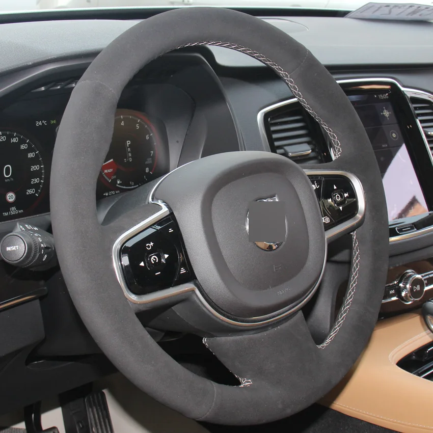 

Black Suede DIY Hand sewing Car Steering Wheel Cover for Volvo XC60 2018 2019 S60 2018 2019 V60 2018 2019