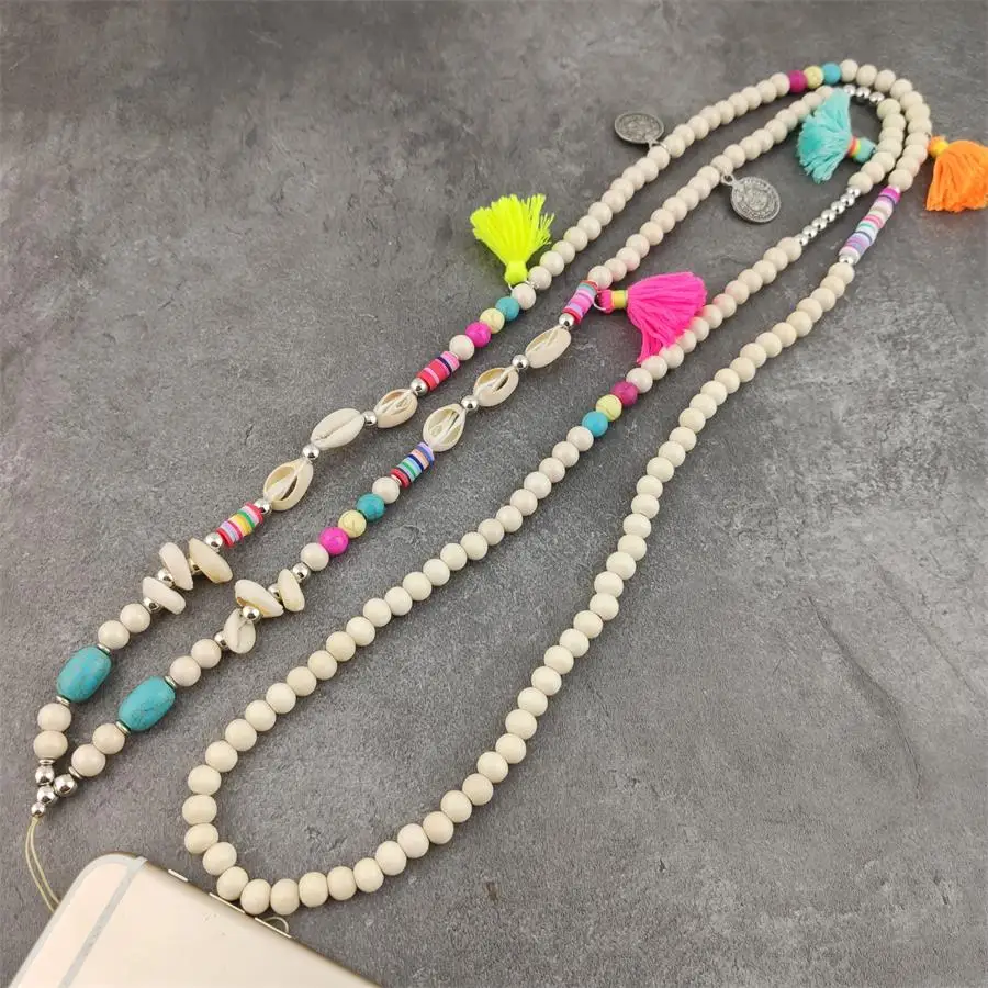 Шнурки для мобильных телефонов деревянные подвесные цепочка с ракушкой женские