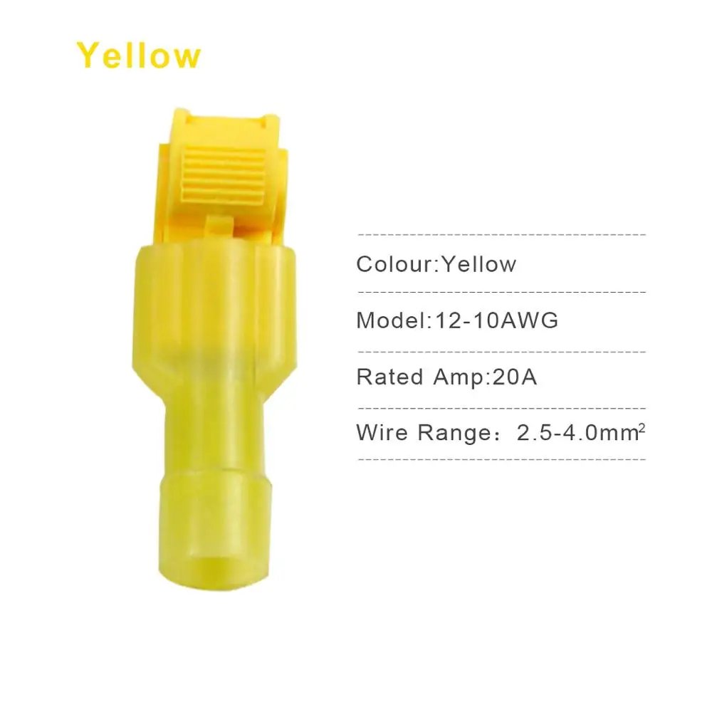 10Pairs Yellow 30 шт.(15 пар) Т-образные электрические соединители проводов быстрое Сращивание обжимные клеммы Блокировка Для 0,5-4 мм 22-18AWG/12-10AWG/18-14AWG - Цвет: 10Pairs Yellow