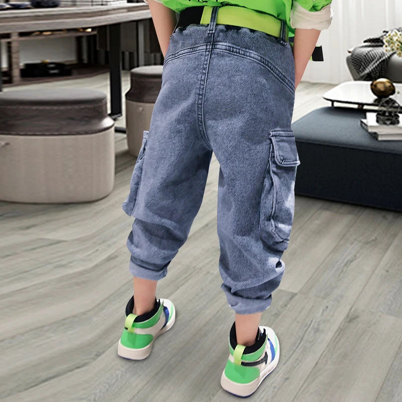 Джинсы для мальчиков детская одежда весенне-осенние темно-синие детские штаны