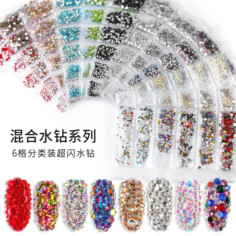 

Multi-size Glass Nail Rhinestones For Nails Art Decorations Crystals Strass Charms Partition Mixed Size Rhinestone Set