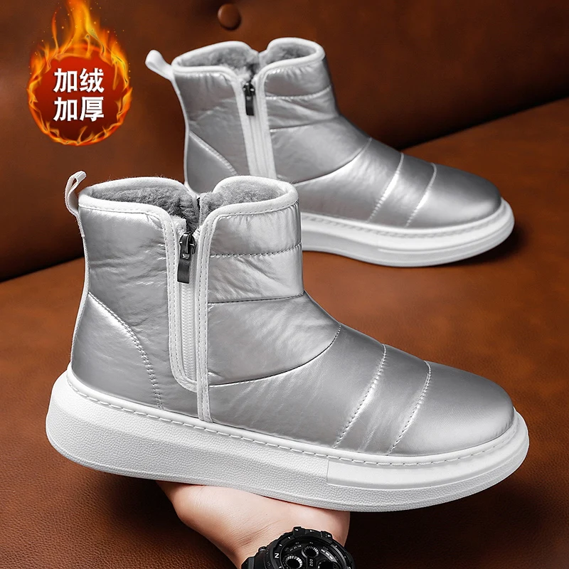 

Роскошные брендовые зимние высокие сапоги, Теплая мужская обувь, серая повседневная обувь, мужская хлопковая обувь, уличные сапоги из шерст...