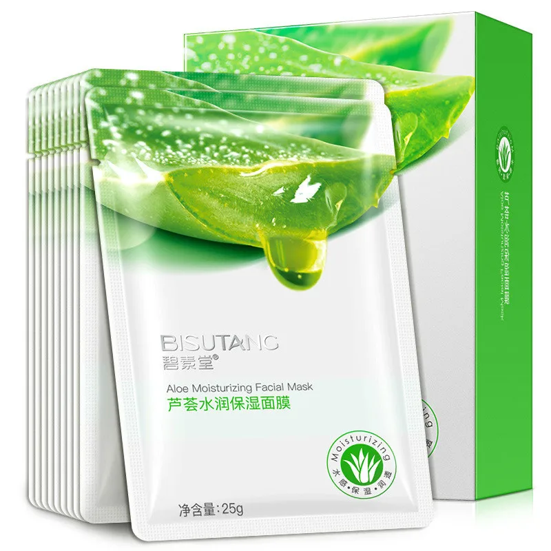 10PCs Aloe Vera Moisturizing Mask Replenish Water Control Oil Repair Shrink Pores and Skin Care Products |