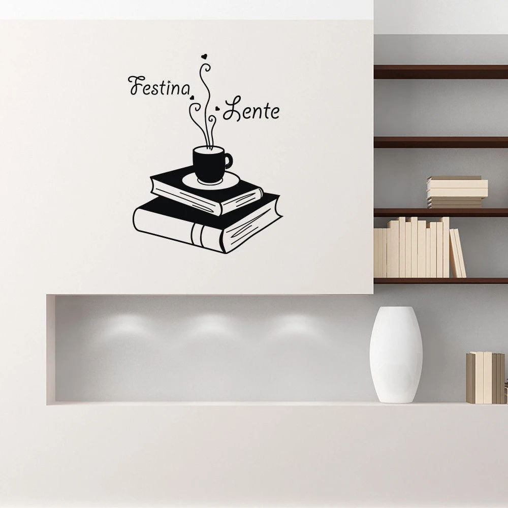 Читаемая Наклейка на стену Festina Lente цитаты книги кофе кабинет для ЧТЕНИЯ ИНТЕРЬЕР