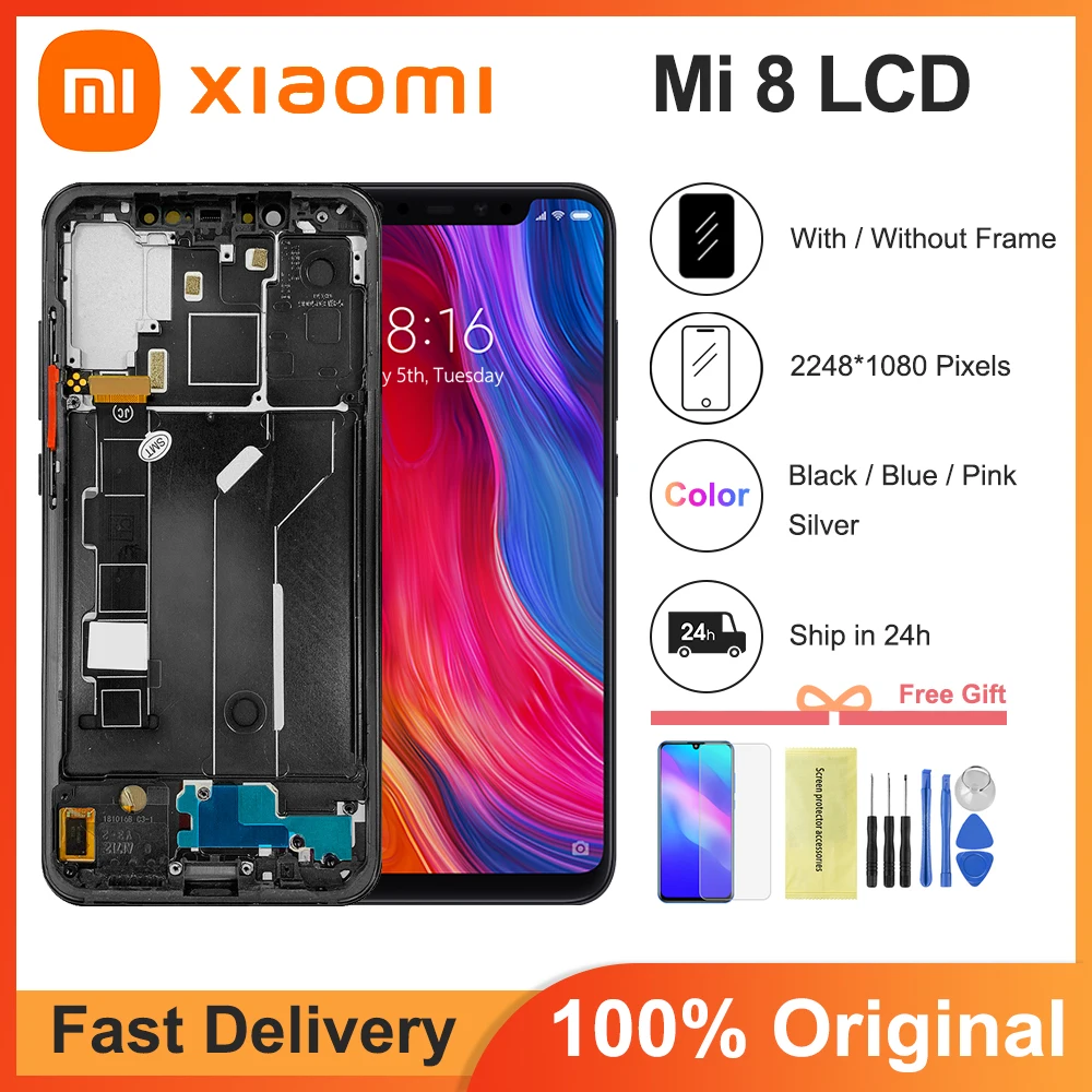 

ЖК-дисплей 6,21 дюйма AMOLED Mi8 с сенсорным экраном и дигитайзером в сборе для Xiaomi Mi 8, сменный ЖК-дисплей с рамкой