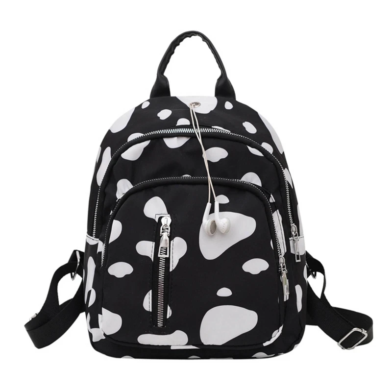 

Kawaii Cow Print Small Backpack Nylon Casual Rucksack for Teenage Women Girls Mini Cute School Bookbag Travel Shoulder Bag