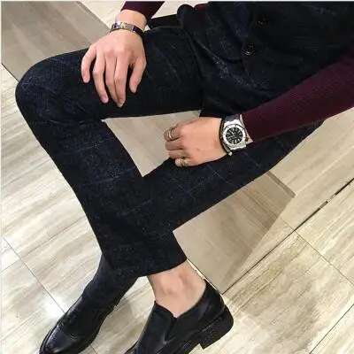 Мужские клетчатые брюки, желтые, черные, темно-синие, 5XL, модные, деловые, повседневные, мужские брюки, тонкие, элегантные и удобные - Цвет: Royal Blue