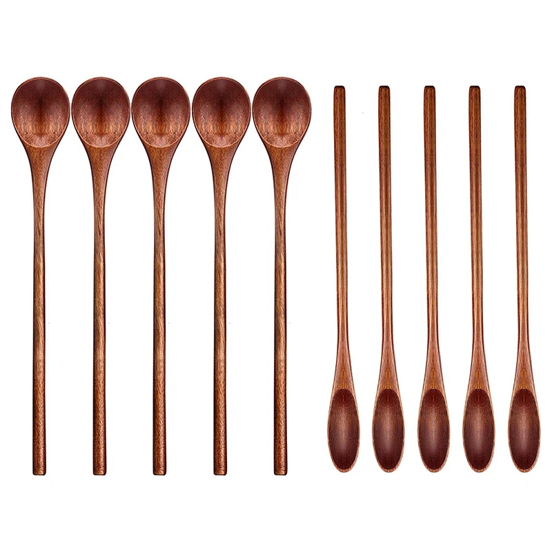 

10 Piece Wooden Coffee Spoons Long Handle Mixing Spoon Long Handle Wooden Teaspoon Stirring Spoon for Kitchen Stirring