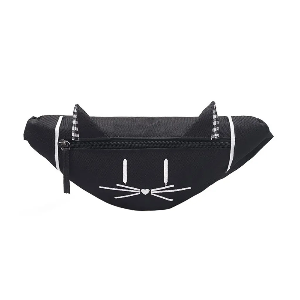 Child Mini Waist Bag Fanny Pack Cute Cat Ear Printed Joker Chest Canvas Pocket Money Belt Kids Waist Bag Buideltas