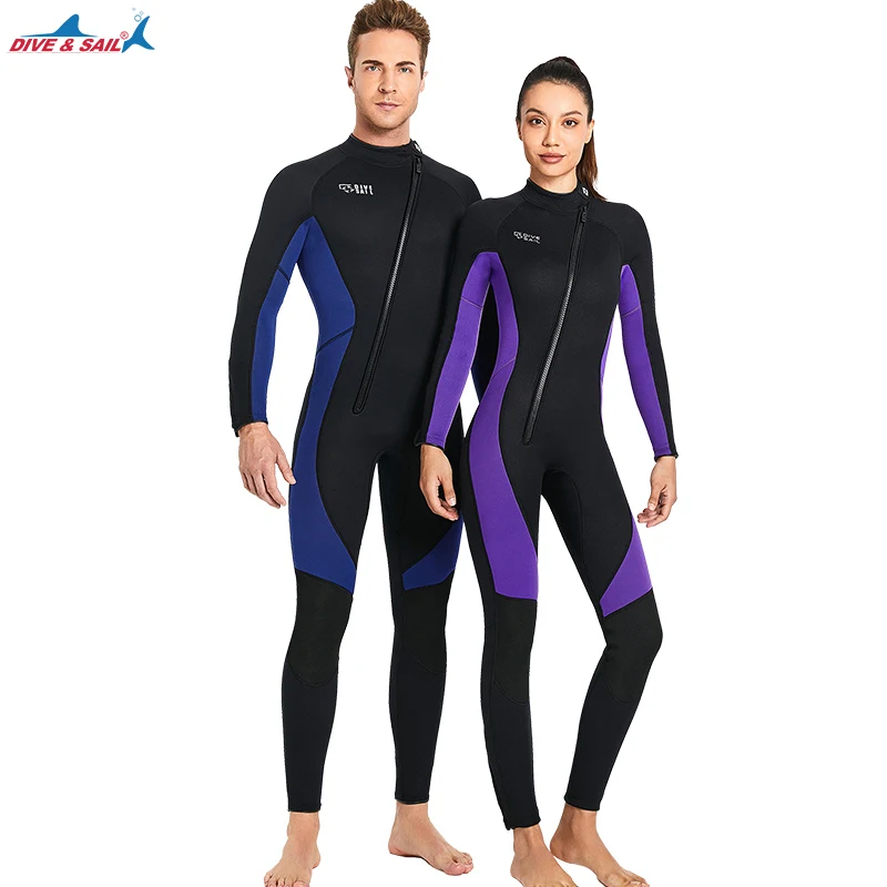 Wetsuit Men Women 3mm Neoprene Full Body Diving Suits Front Zip Long Sleeve Wetsuit for Scuba Diving Snorkeling Surfing Swimming
