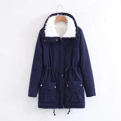 dark blue LUZUZI/зимнее хлопковое пальто Женская Тонкая зимняя верхняя одежда стеганая куртка средней длины теплые хлопковые парки с хлопковой подкладкой - Цвет: dark blue