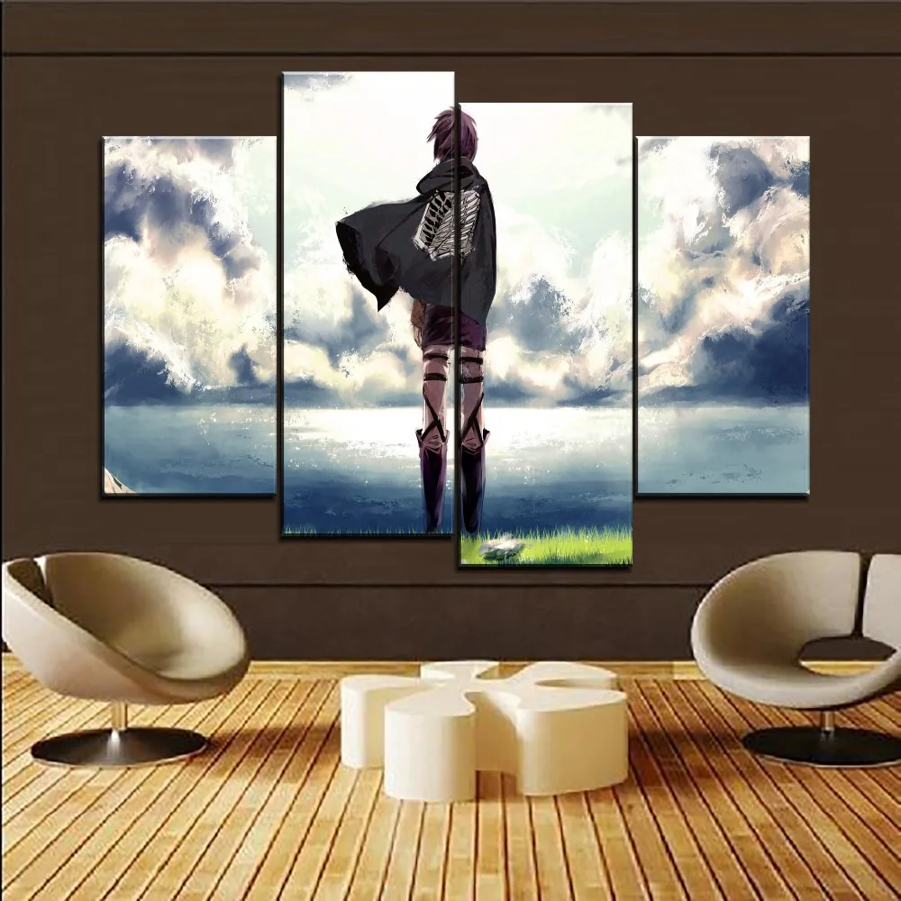 Современный минималистичный настенный арт 4 панели аниме атака гигантская