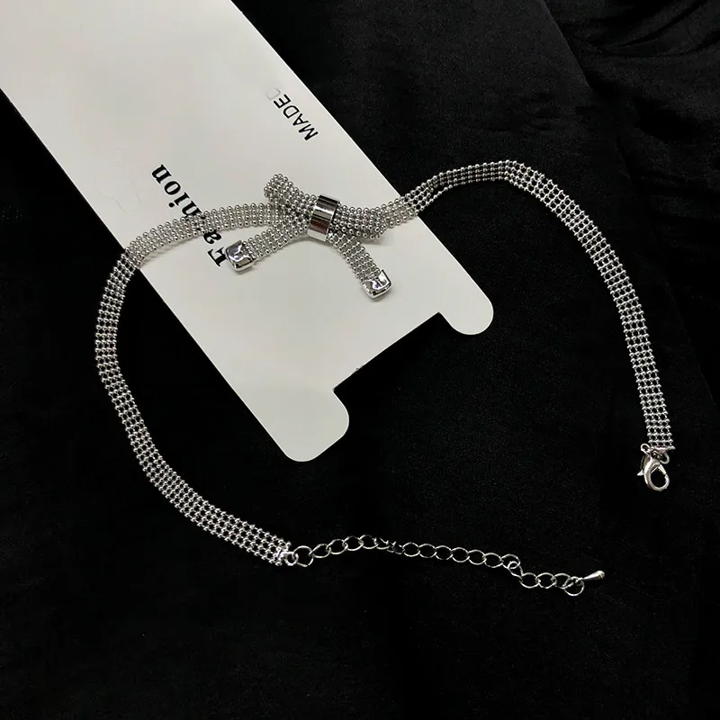 Женское Ожерелье с широкой цепью толстая цепь серебристого цвета бантом