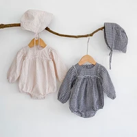 autumn baby girl clothing toddler girls bodysuits spring lattice long sleeves baby jumpsuit hat 2pcs outfit infant clothes