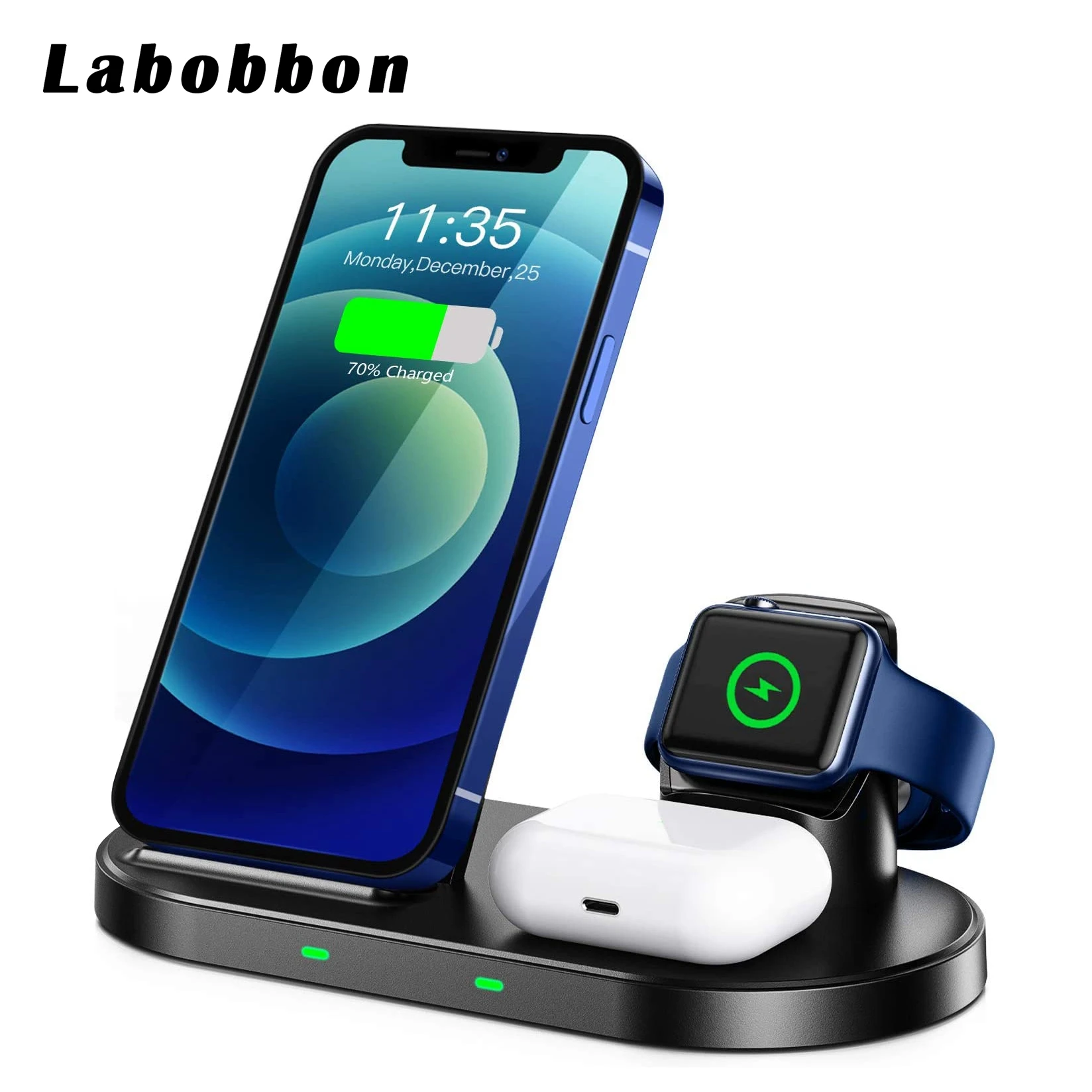 Беспроводное зарядное устройство Labobbon для iPhone 12/11/XS/XR/X/8/8 Apple iWatch 6/5/4/3 AirPods Pro 15