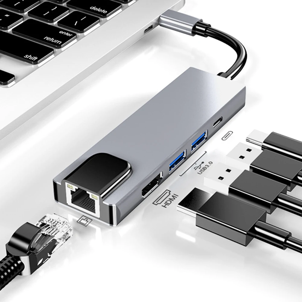 5 In 1 U Disk for 4K Type C Hub USB 3.0 Adapter Aluminum Alloy Universal Rj45 Lan Plug And Play Gigabit Ethernet MacBook | Компьютеры и