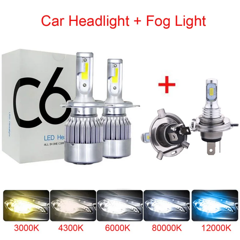 

H4 H11 H7 LED Headlight Bulbs Kit High Low Beam Fog Light Comb 6000K white 72W 8000LM COB Bulbs Diodes Automobiles Parts Lamp