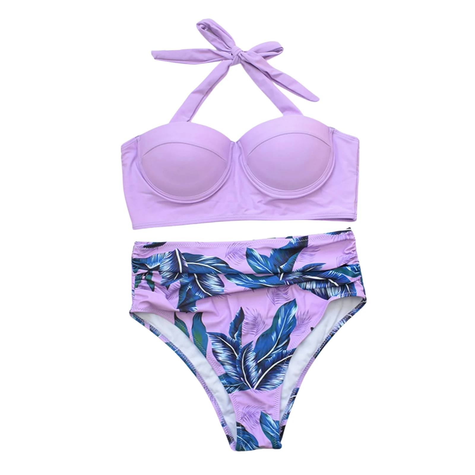 

High Waist Sexy Women's 2Pcs Bikini Set Floral Halter Seperate Swimsuit Push Up Padded Swimwear Summer Bathing Suit Biquini