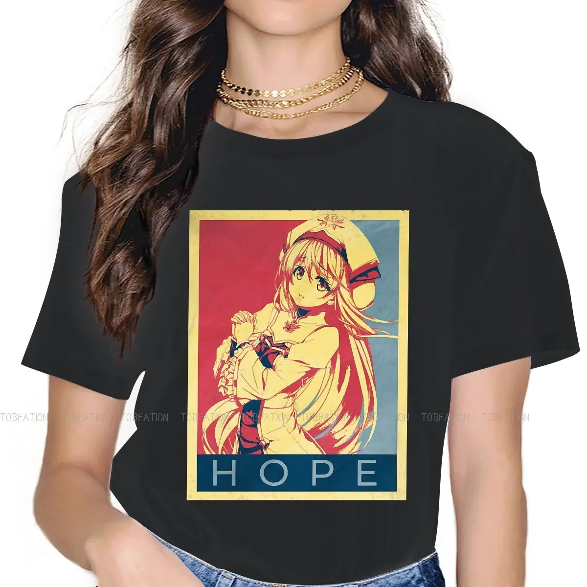 

Goblin Slayer Adventure Anime 100% Cotton TShirts Priestess Print Woman's T Shirt Funny Tops