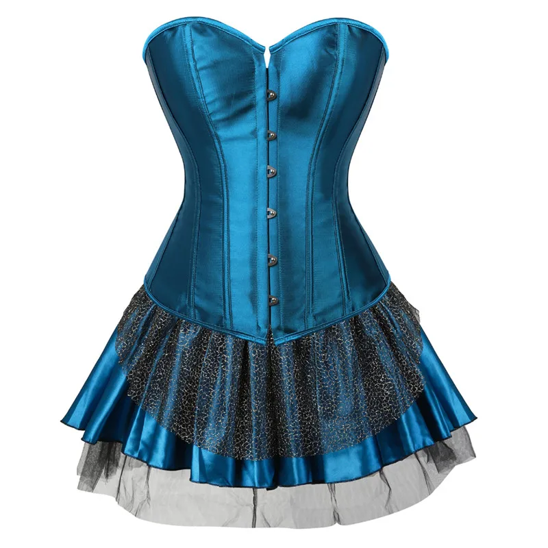 

corset dress with skirts tutu set plus size lace sexy bustiers & corsets women's overbust lingerie fashion costume style blue