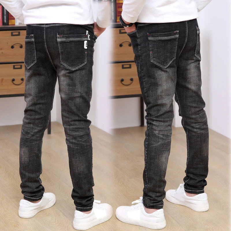 IENENS/модные классные джинсы детские джинсовые штаны осенние узкие стрейч