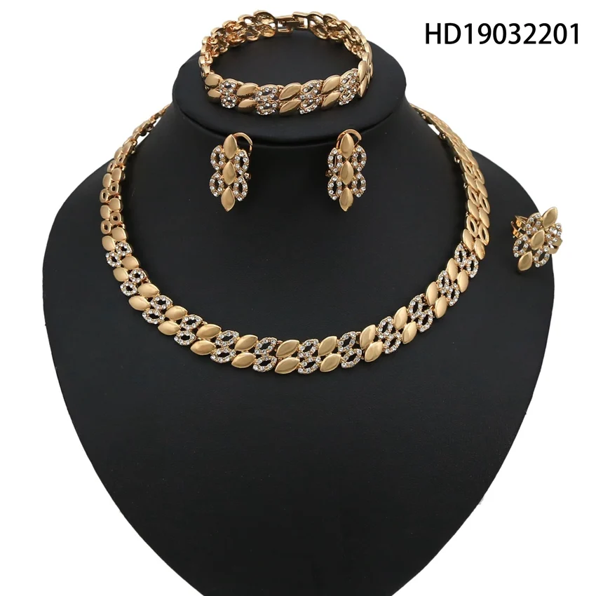 

Yulaili/горячая распродажа, Модные Ювелирные наборы золотого цвета, свадебные ювелирные изделия с двойным листом, хрустальные ожерелья, серьги...