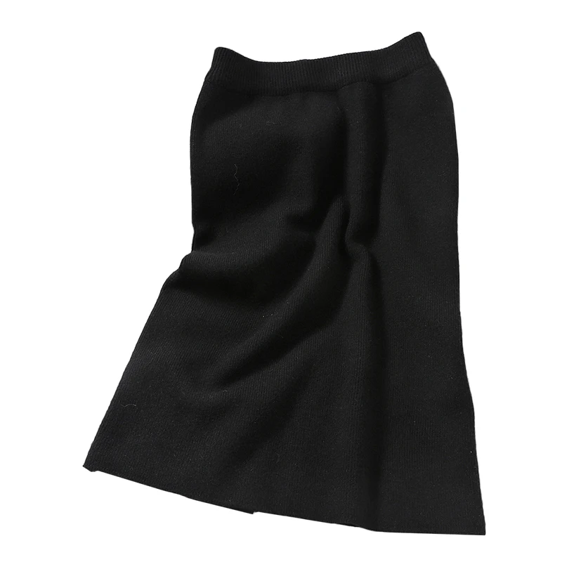 

Knitting Women Skirts Autumn Winter New High Waist Solid Bud Straight Knee-Length All Match Lady Elegant Clothing Top Quality