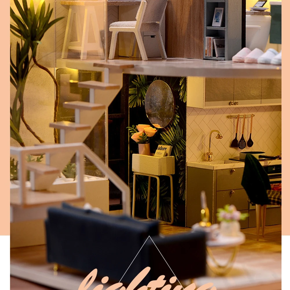 Кукольный дом мебель DIY Мини Домашний набор 3D деревянный двухэтажный чердак