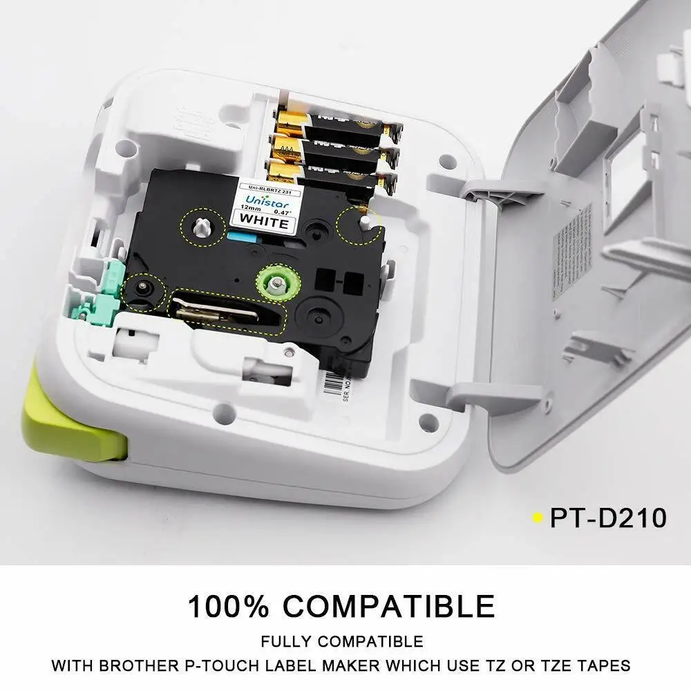 Лента для этикеток Unistar TZe-231 12 мм черно-белая совместимая с Brother этикеточный
