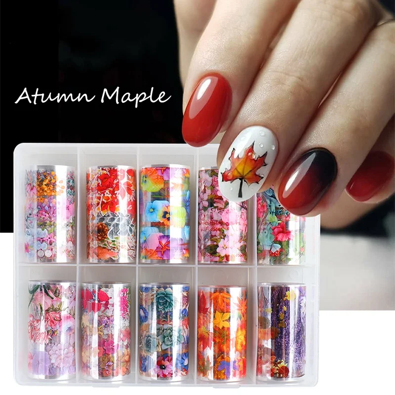 

1box Holographic Maple Foil for Nails Autumn Fall Leaves Lavender Nail Art Transfer Sticker DIY Charms Manicure Foil Kit CHF2178