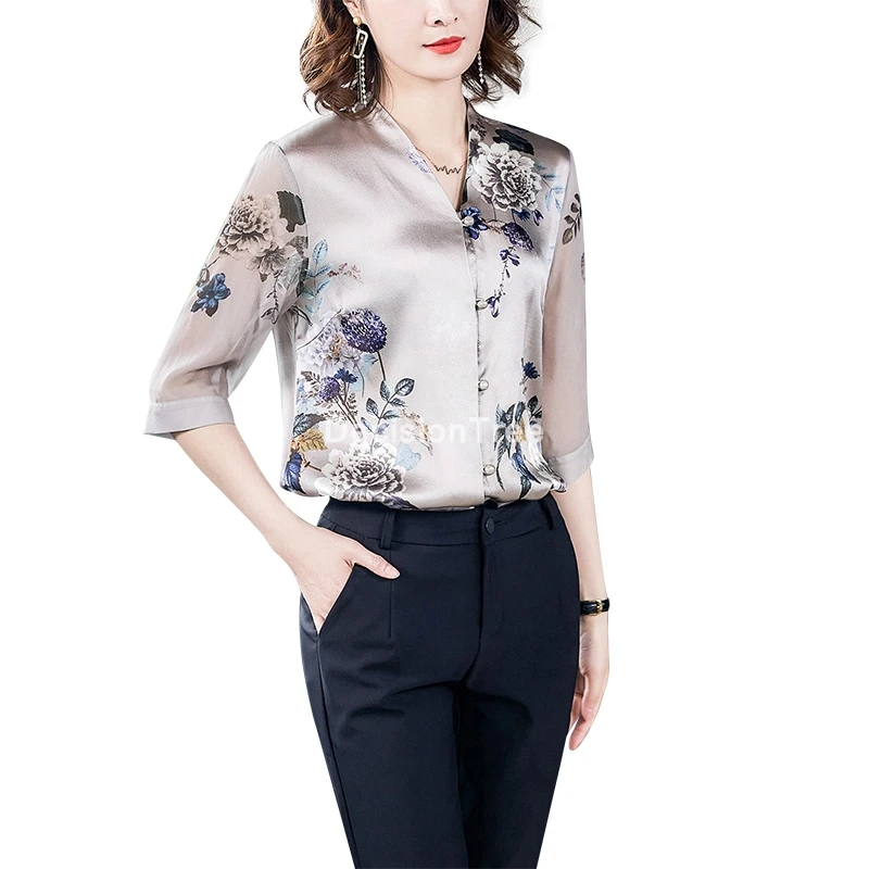 

Женское китайское Ципао, рубашка с цветочным принтом, ретро-стиль, атласная кофточка Ципао, 2021
