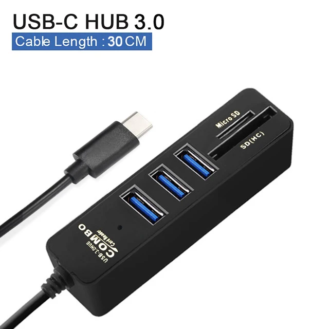 30cm Black USB-C 3.0 Usb-концентратор 3,0 Мульти USB C 3,0 usb-хаб высокого Скорость 3/6 Порты хаб TF/SD кард-ридер USB C концентратор для ПК Компьютерные аксессуары - Цвет: 30cm Black USB-C 3.0