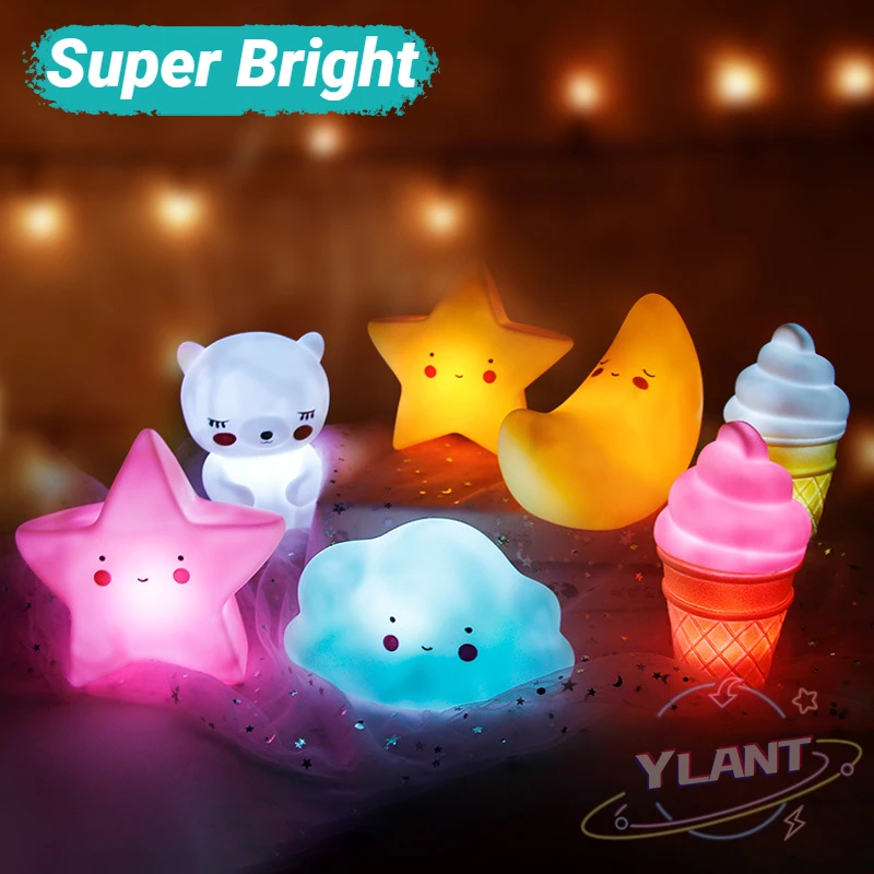 

Baby Night Light LED Cartoon Lamp Stars White Clouds Ice cream Mood Lights Children Kids Gift Glow Toy Bedroom Decor Night Lamps