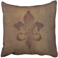 inches french warm earth brown with old grunge and faded fleur de lis design pattern dark aged pillowcase