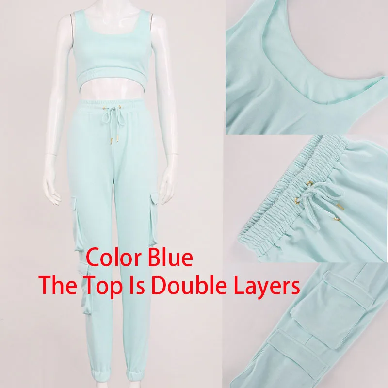 

2 Piece Set Women 2021 Autumn Casual Sport Set Crop Top Pants Set Women Clothing Two Piece Set White Tracksuit Woman Pants