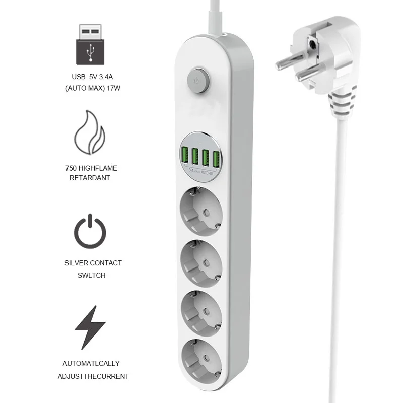

Power Strip Eu Plug Usb Snel Opladen Socket Universele Elektrische Extender Cord Verlengkabel Voor Home Office Netwerk Filter